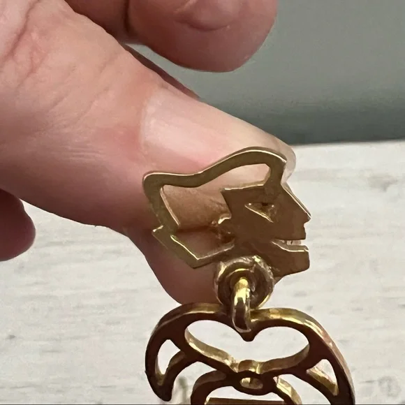 Artisan Vintage Gold Tone Eclectic Man and Woman Earrings - Picture 8 of 11